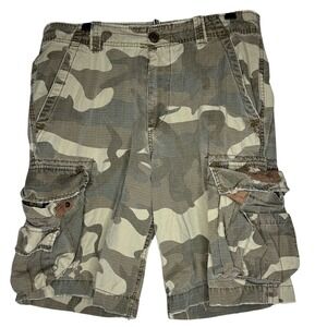 Aeropostale A87 Mens Camo Cargo‎ Shorts Sz 31 Distressed Streetwear Cotton Baggy